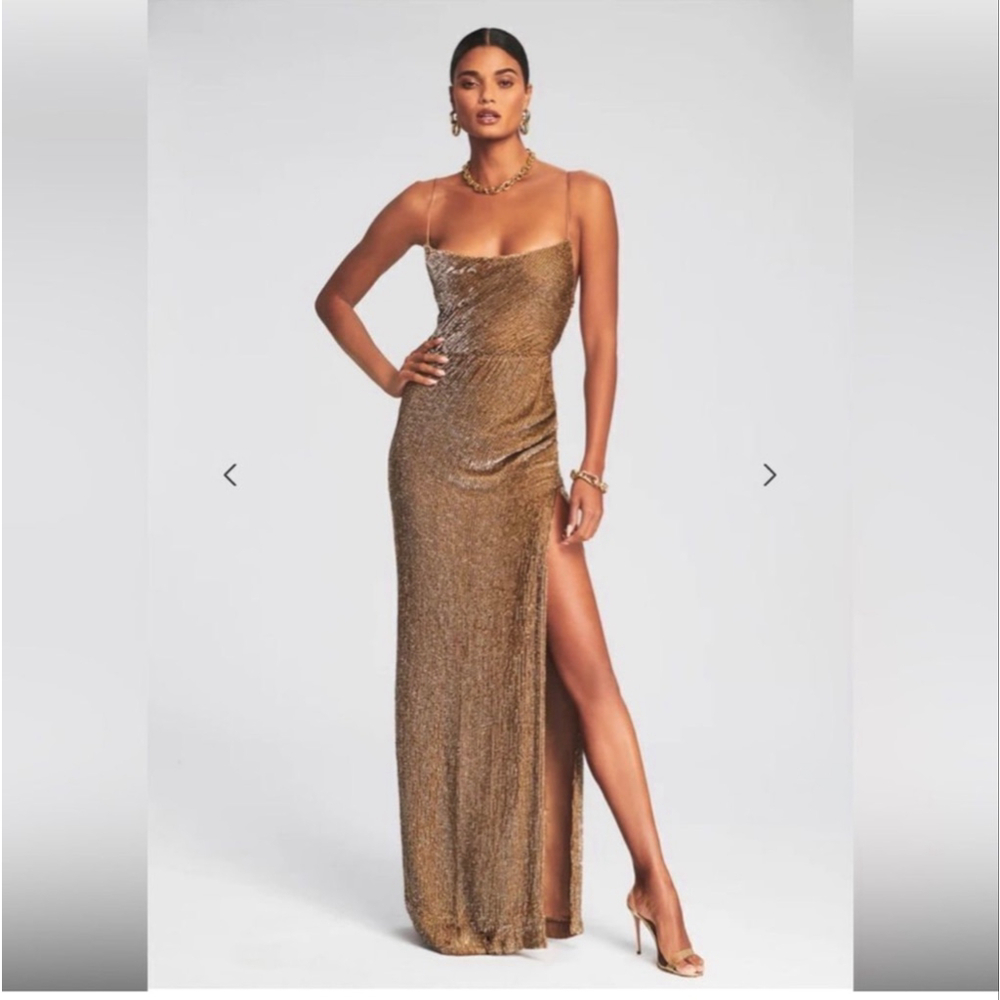 Women's retrofête Bronze Sequin Cowl Neck Maxi Dress S